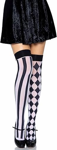 Leg Avenue - calcetines altos hasta los muslos con diseño de ArlequĂn para mujer talla Ăşnica NegroBlanco Leg Avenue - calcetines altos hasta los muslos con diseño de ArlequĂn para mujer talla Ăşnica NegroBlanco