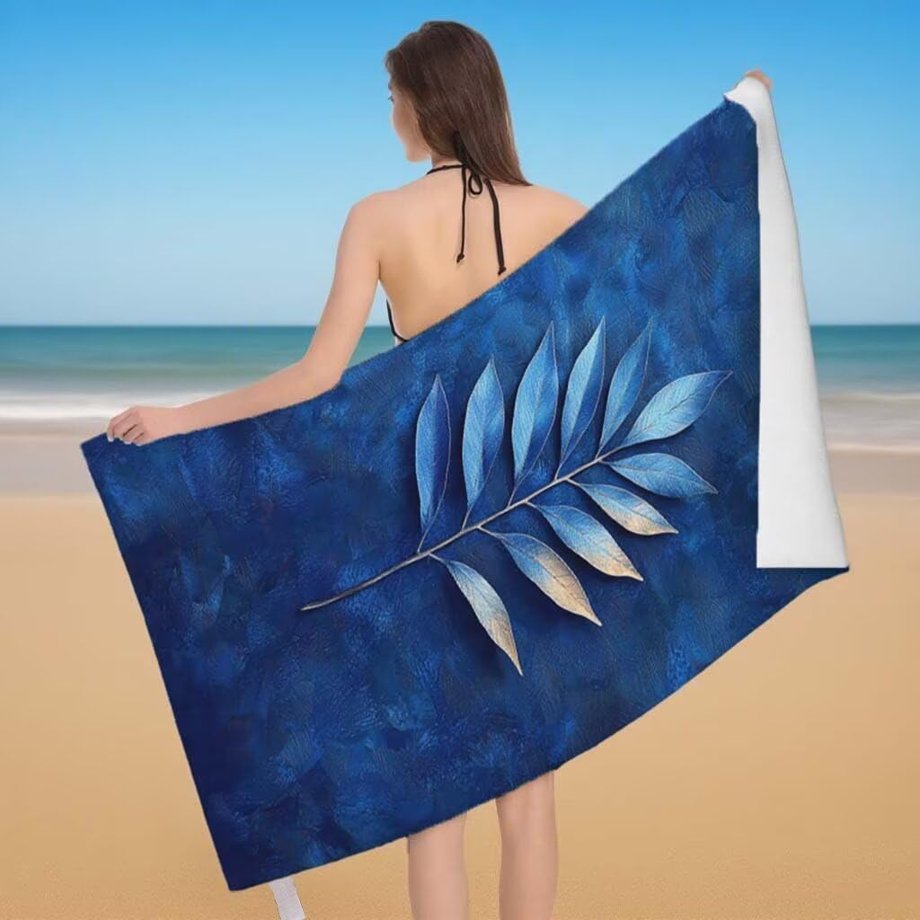 Toalla de Playa Grande 220x100cm/35x70cm, Juego de 2 Toalla Microfibra XXL de Antiarena, Toallas Playa Suave Ligera, Absorbente Secado Rápido, Beach Towel Viaje Yoga, Regalo Mujer Hombre (Hojas) C-94