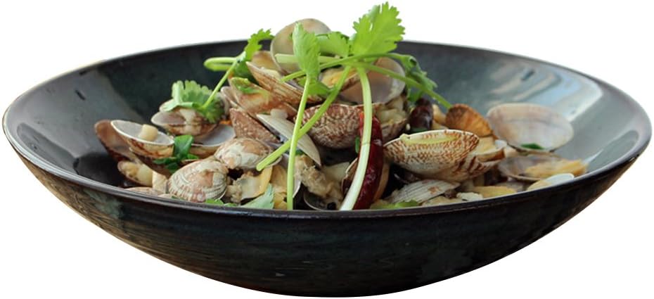 YyuX Ceramic Dark Green Bowl, Creative Fruit Salad Bowl Western Food Noodles Deep Dish Bowl Soup Bowl Big Open Bowl Vegetable Bowl Restaurant Tableware 23.55.5cm mixing bowls (Size : 23.55.5cm)