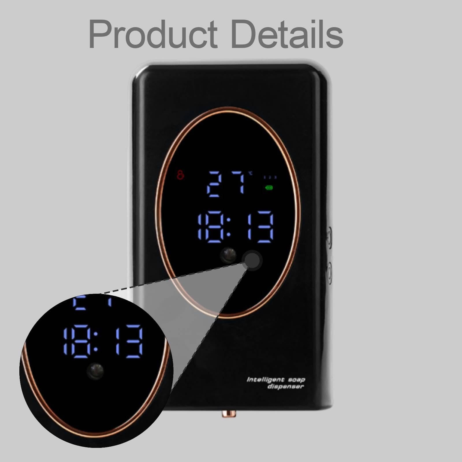 Dispensador Automático de Jabón con de Espuma Ajustable Montado en Pared Y Depósito Grande Inteligente Y Función Impermeable Adecuado P, Negro, Individual