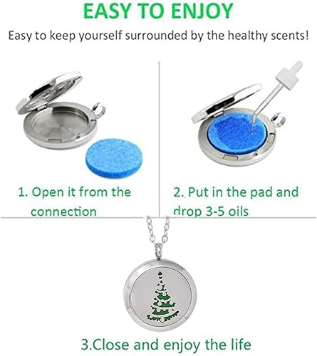 Miniatura 9 de Difusor de aceite esencial de aromaterapia de acero inoxidable con medallón magnético plateado, collar de cadena de 2 tamaños, almohadillas de