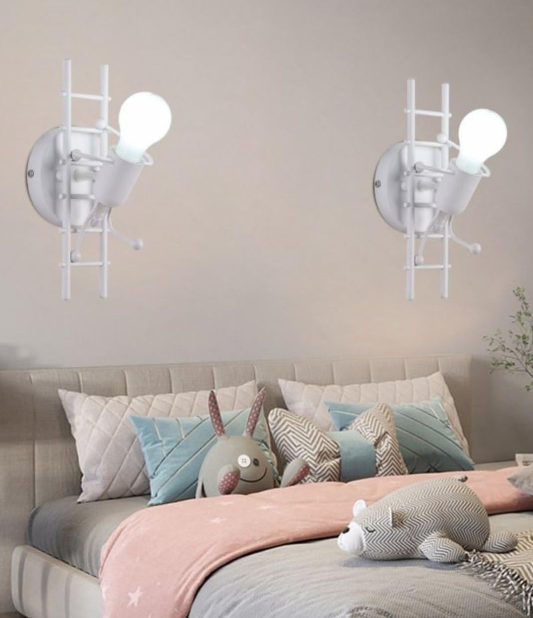Applique da parete Omino con Scala Bianco attacco E27 lampada particolare moderno per camera cameretta bambini