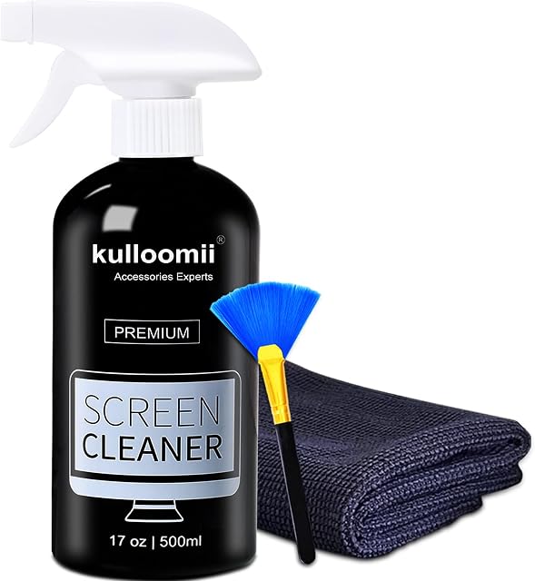 Screen Cleaner Spray, 17oz Screen Cleaning Kit for Iphone, Ipad, TV, Monitor, Laptop, Computer, Macbook, Kulloomii 500ml Large Bottle Electronic Cleaner with Microfiber Cloth and Brush