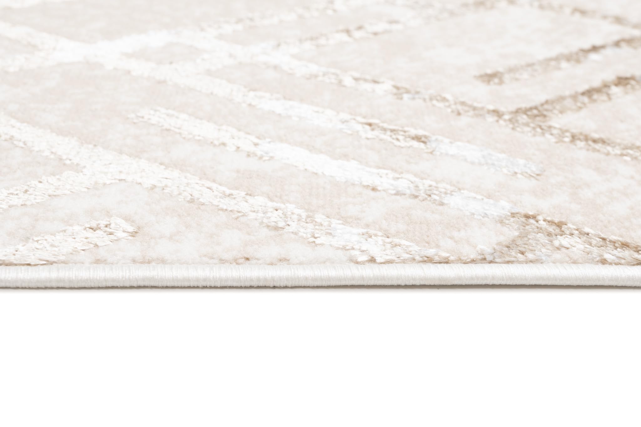 TAPISO Crystal Läufer Teppich Glänzend Gold Beige Creme Linien Figuren Zigzag Wohnzimmer Schlafzimmer Flur Korridor Modern Design ÖKO-TEX 80 x 400 cm
