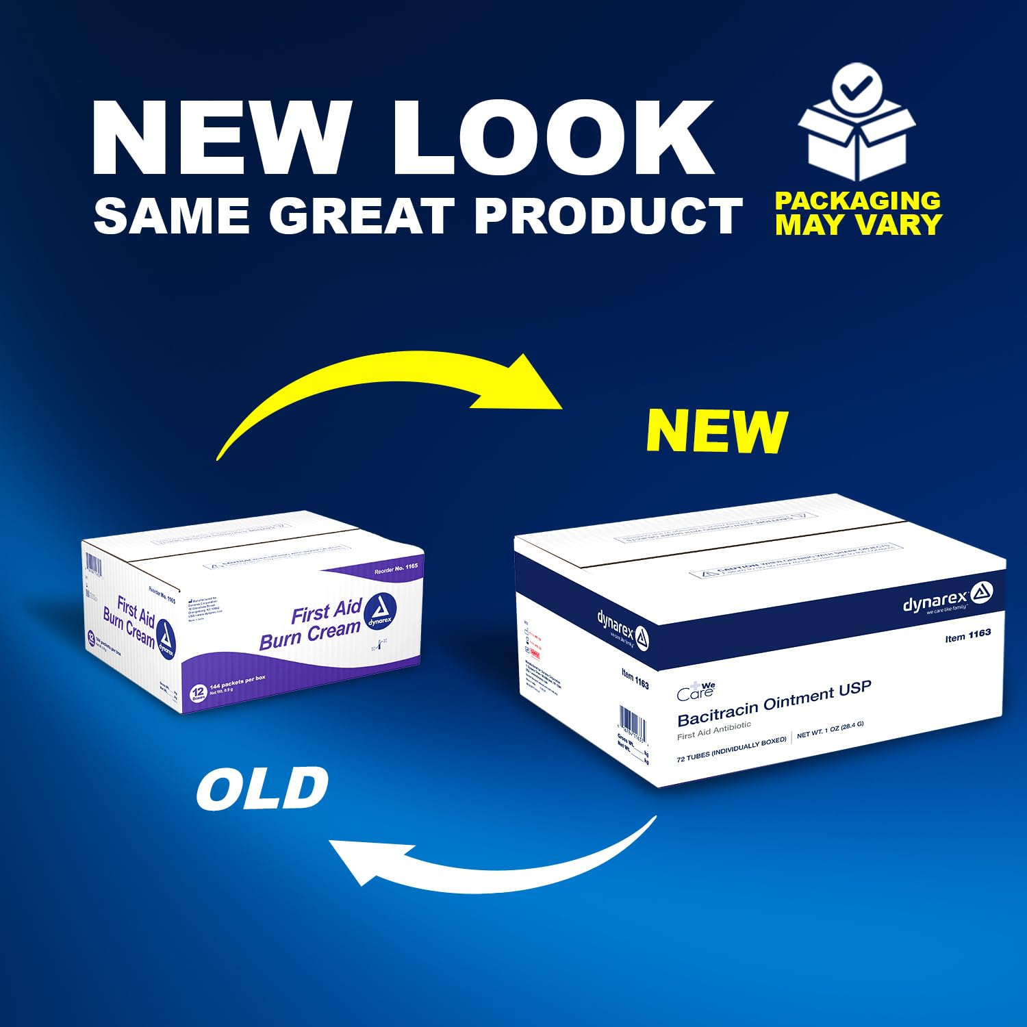 Dynarex First Aid Burn Cream - Burn Ointment for Minor Cuts, Wounds, Burns, Water-Based Formula with Benzalkonium Chloride, 0.9g Packets, 12 Boxes of 144, 1728 Packets Total