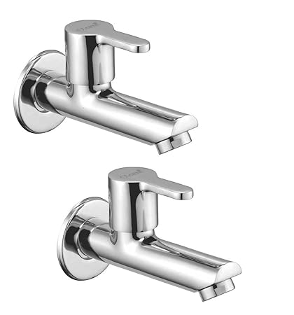 Oleanna Ooeln_set2 Orange Brass Long Body Bib Cock Foam Flow With Wall Flange (Silver, Chrome Finish, Pack of 2)