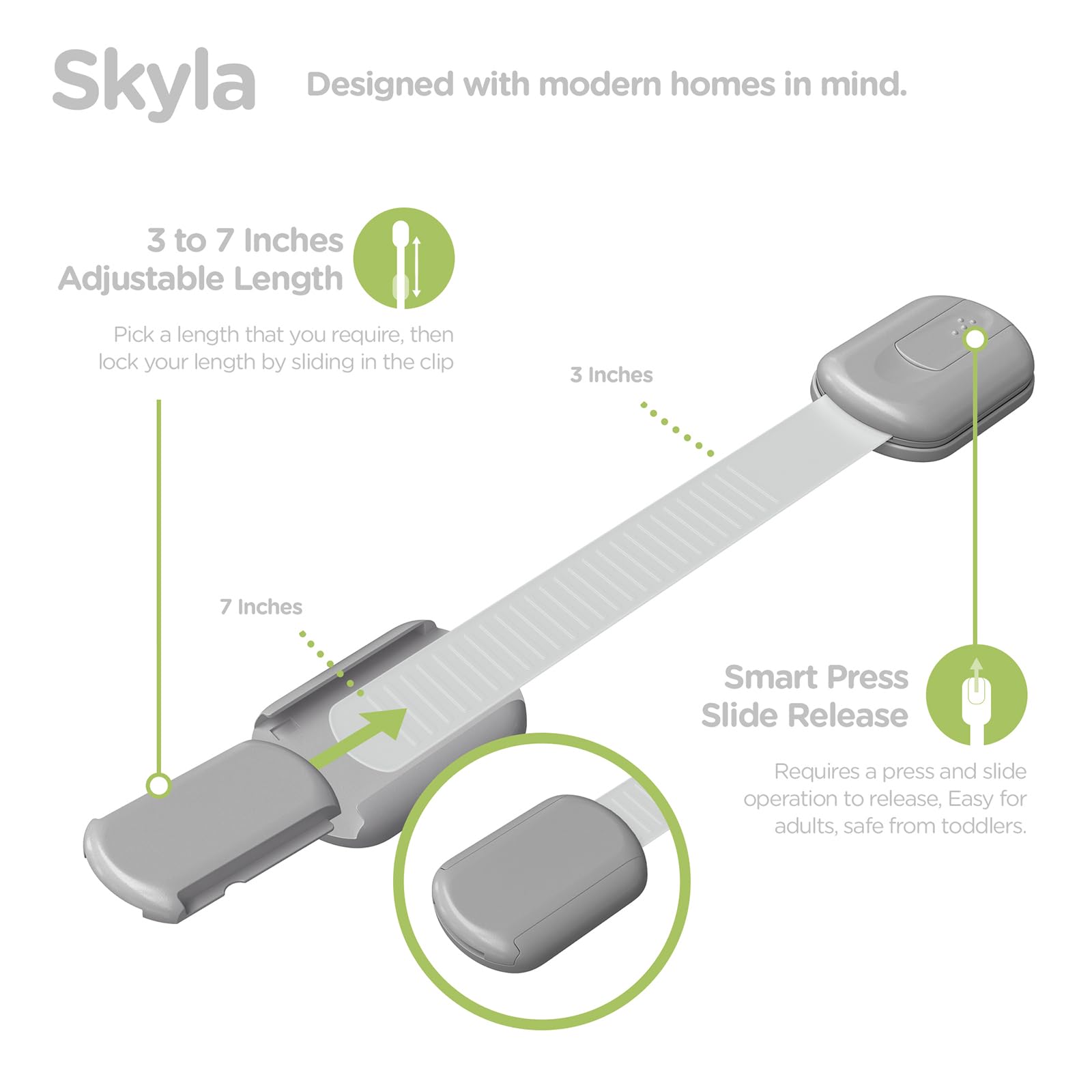 Skyla Homes - Cerraduras de seguridad para niños a prueba de bebés (paquete de 16) – Los cierres adhesivos 3M más seguros, rápidos y fáciles, sin tornillos ni imanes, multiusos para muebles, cocina