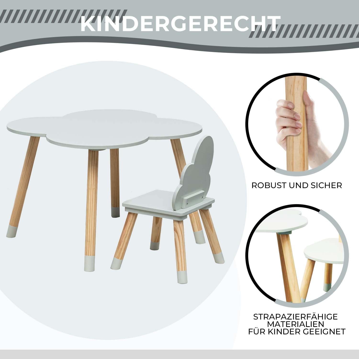 Rebecca Mobili Kinder-Tisch und 2 Stühle Set, Grün Braun, MDF Kiefer, für Kinderzimmer, Spielzimmer - Abmessungen: 44 x 60 x 60 cm / 50 x 25 x 25 cm - Art. RE6900