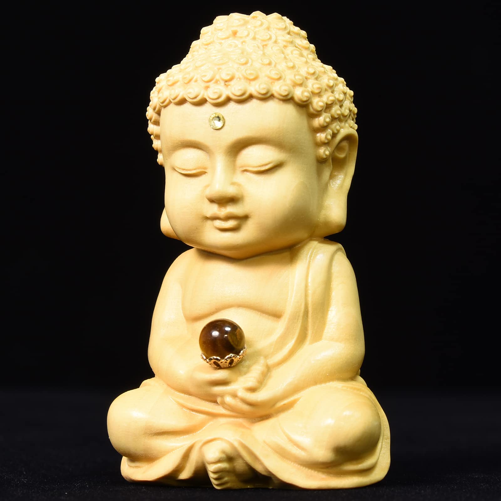 Amazon｜釈迦如来 置物 木彫 虎目石 タイガーアイ 金運 仕事運 開運