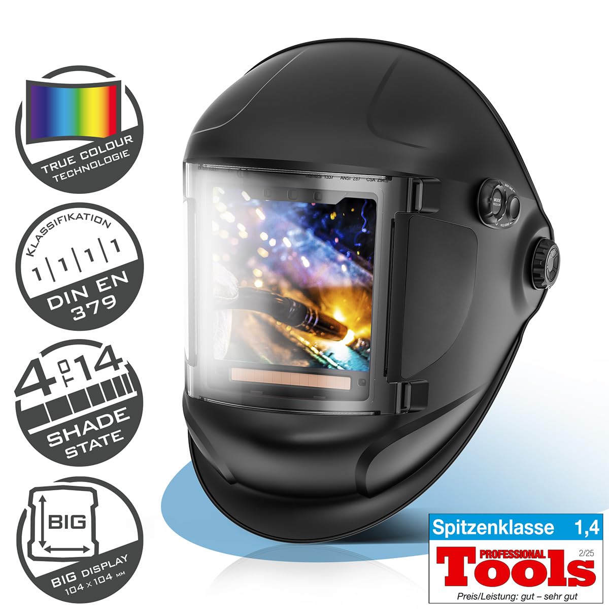 STAHLWERK Automatik-Schweißhelm 3-in-1 Titan – Schweißerhelm mit True-Colour, autom. Abdunkelung DIN 4-14, Jobspeicher, optische Klasse 1/1/1/1, Sichtfeld 104 x 104 mm, Schweißschild, Schweißmaske