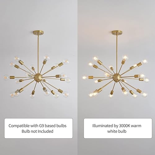 Miniatura 6 de Lámparas de araña Sputnik de mediados de siglo de 18 luces, lámpara de techo moderna de montaje semiempotrado industrial, lámparas colgantes retro