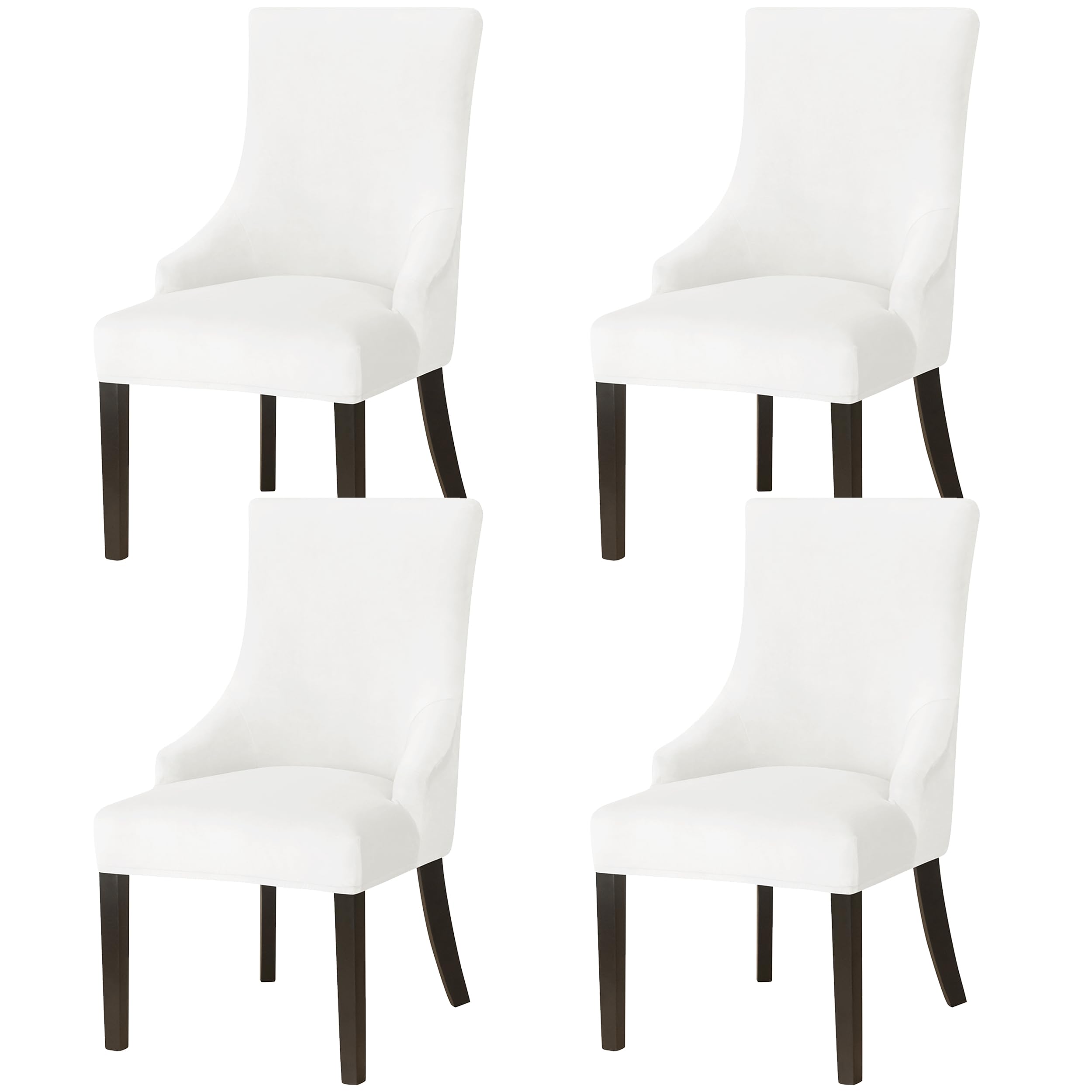 XMNTG Set of 4 Stretch White Velvet Wingback Chair Cover Slipcover Accent Chair Covers Arm Chair Protector for Dining Room Banquet Home Decor (White, 4PCS)
