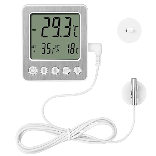 Termómetro para refrigerador, alarma de congelador, termómetro digital para congelador con sensor adicional, alarma de alta y baja temperatura (1,