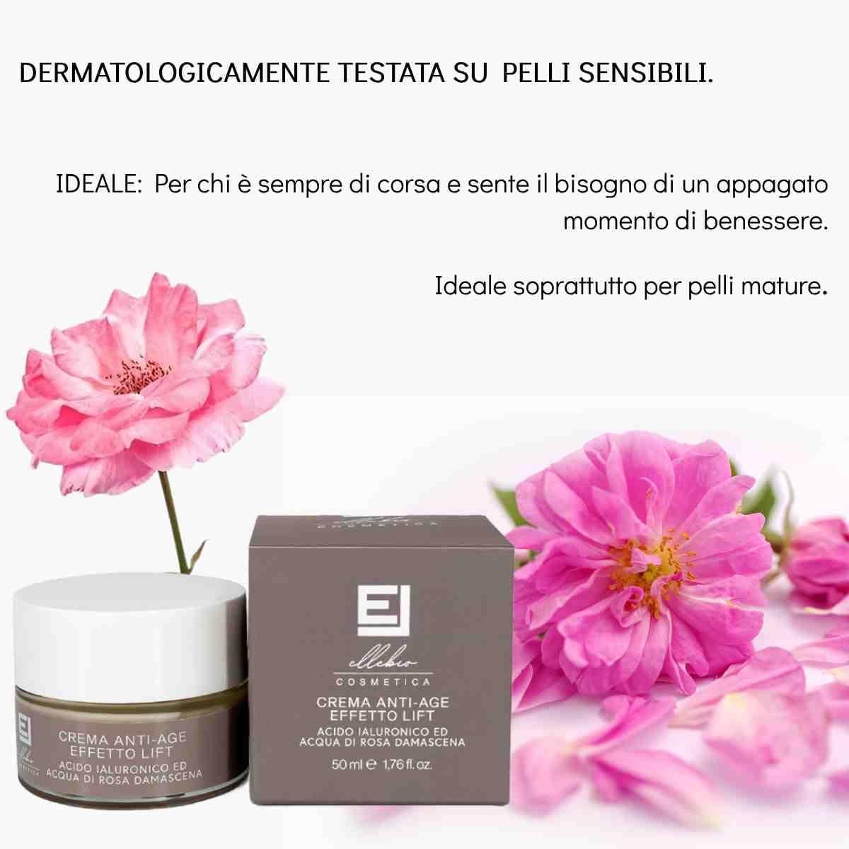 CRÈME ANTI-ÂGE RELAXANTE EFFET LIFTING À L'ACIDE HYALURONIQUE HYDRATANT ET REPULPANT ANTIOXYDANT RÉDUIT LE STRESS TESTÉ SUR PEAUX SENSIBLES BIO ET BIO MADE IN ITALY
