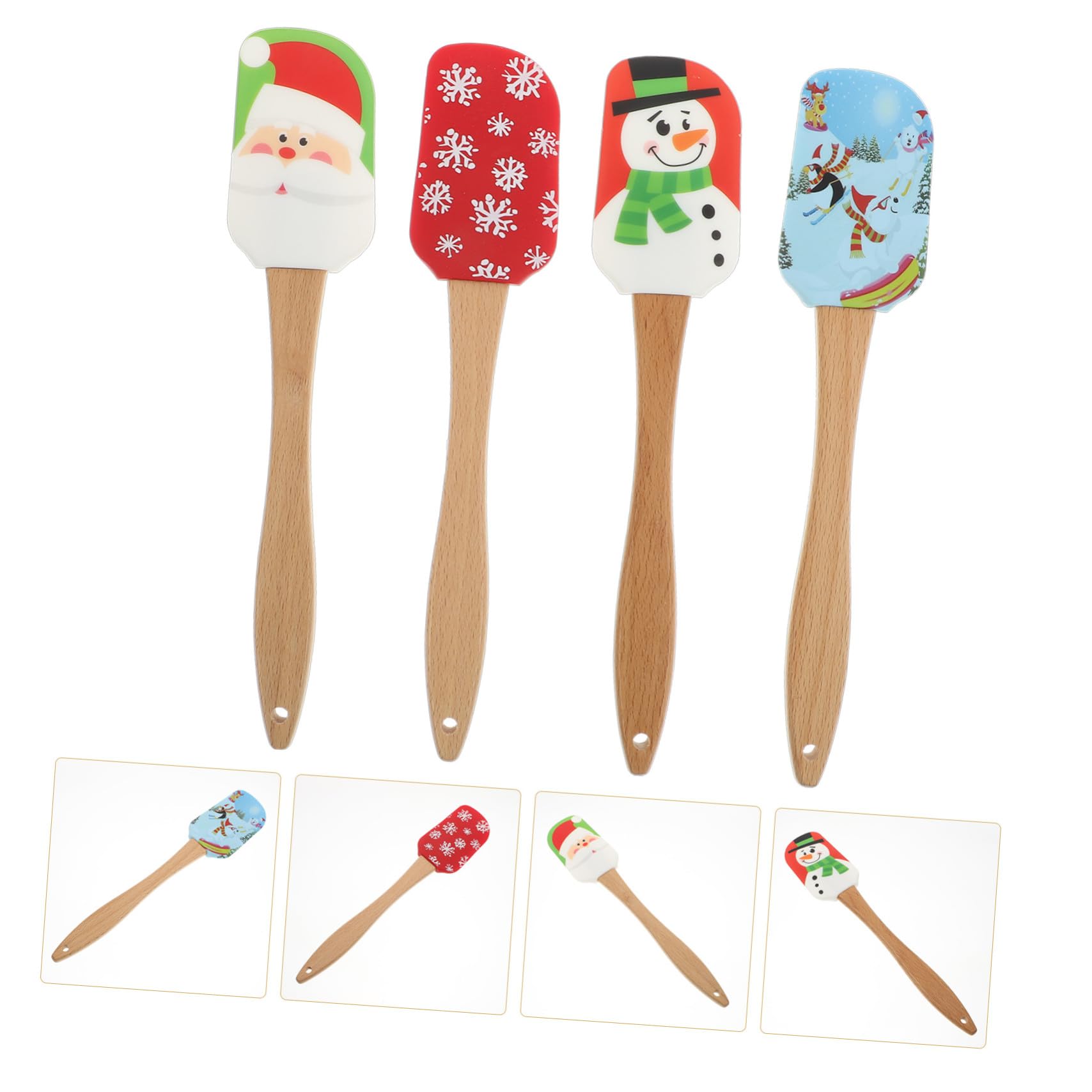 4piezas Espátulas De Silicona Para Mantequilla Con Mango De Raspadores De Crema Para Decoración De Pasteles Navideños Utensilios De Cocina Para Hornear Diseño Práctico y Fácil Alma