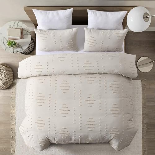 Miniatura 2 de Juego de funda de edredón tamaño King, suave y ligero, con bordado desgastado chic para todas las estaciones, juego de cama bohemio de 3 piezas de