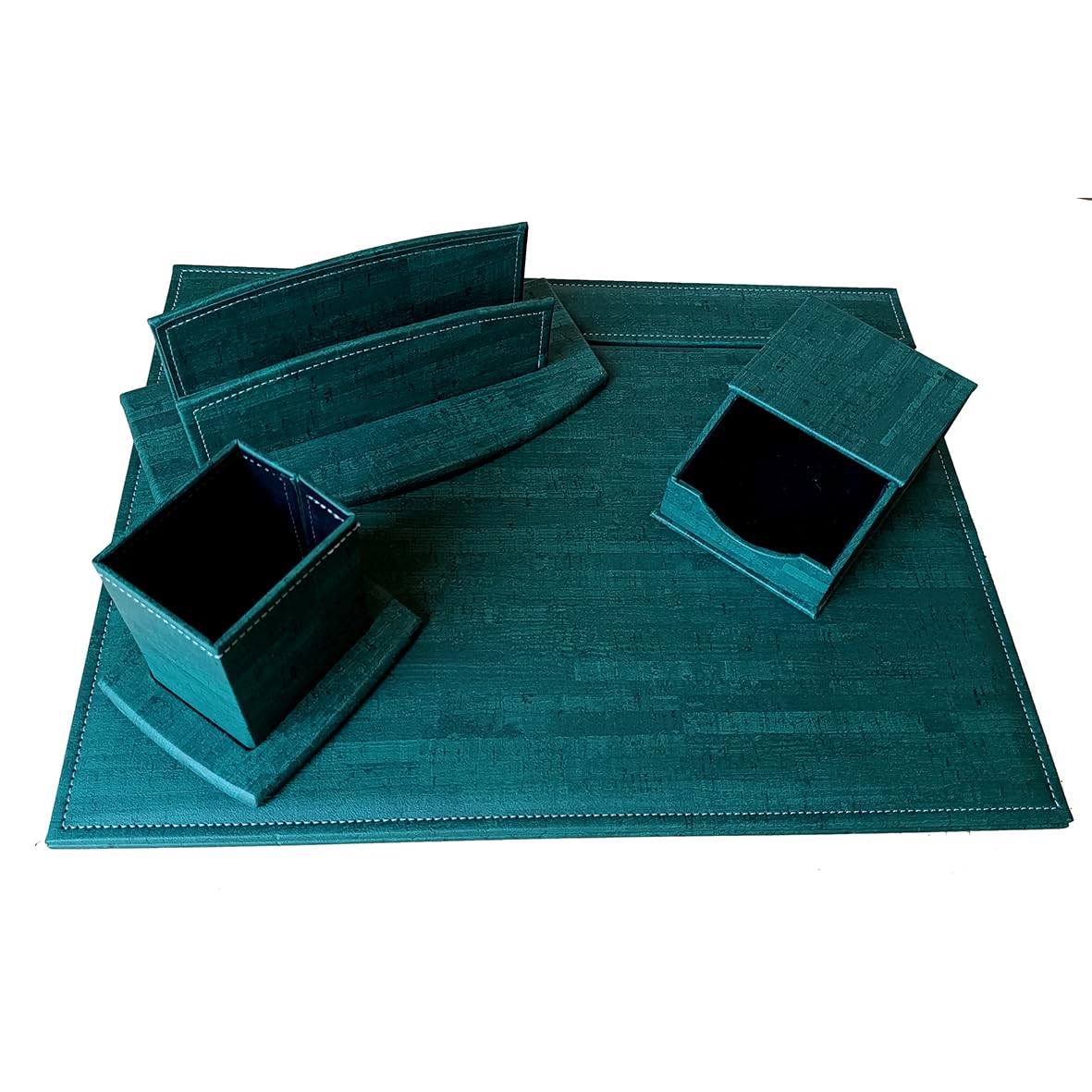 OGGETTANDO set scrivania in ecopelle con accessori composto da scrittoio apribile, portalettere, portapenne, portabigliettini (sughero verde)