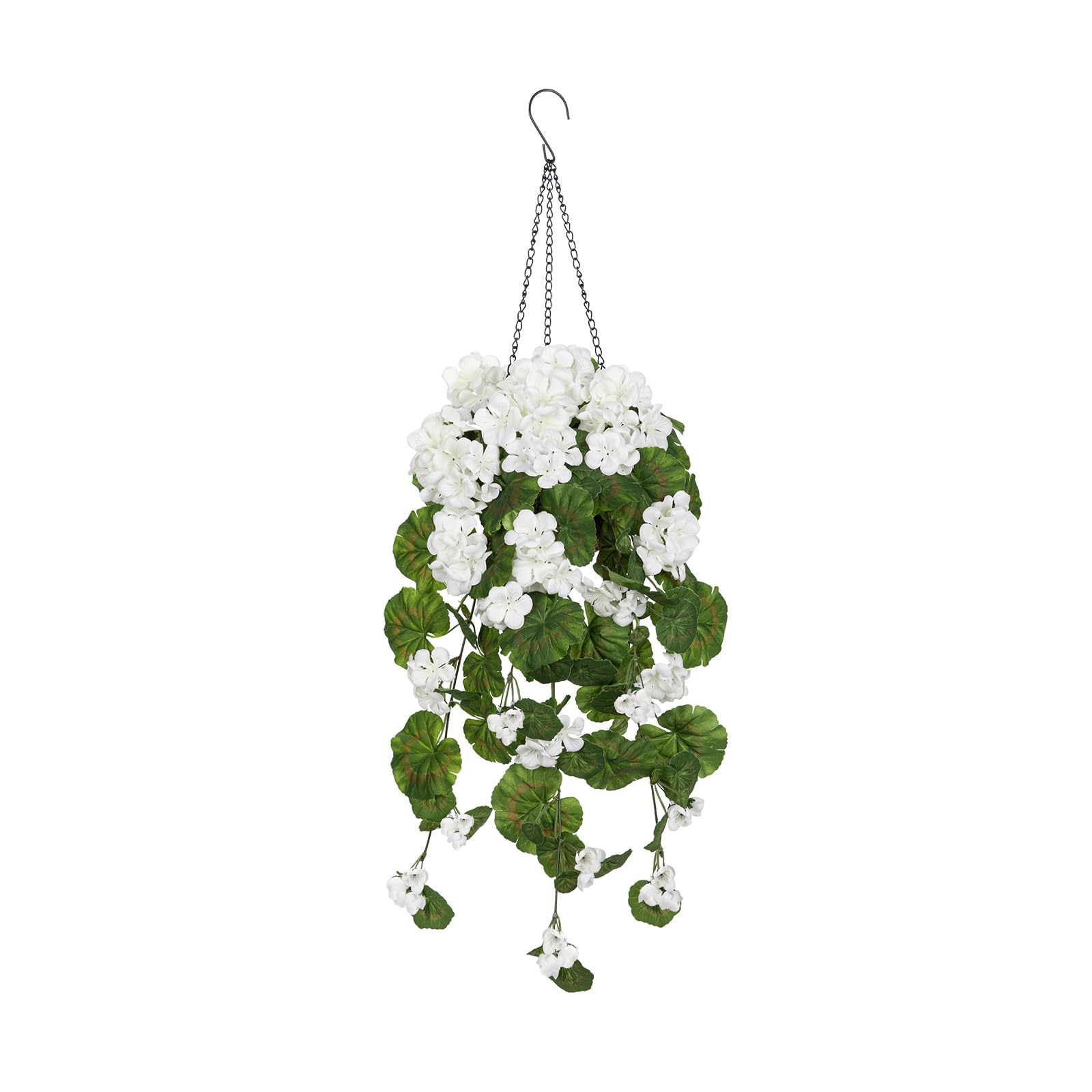 Arborus Artificial Hanging Baskets Artificial Flowers Geranium in Basket Fake Hanging Baskets Flowers Artificial Hanging White Flowers Faux Front Door Plants for Indoors Home Balcony Cafes