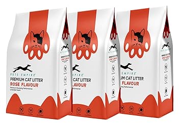 PETS EMPIRE Rose Flavour Cat Litter, Highly Absorbent Natural Mineral Bentonite Cat Sand Litter ,Scent Long Lasting No Dust Kitty Litter, Non-Tracking Cat Litter Clumping -5kg ( Pack of 3 )