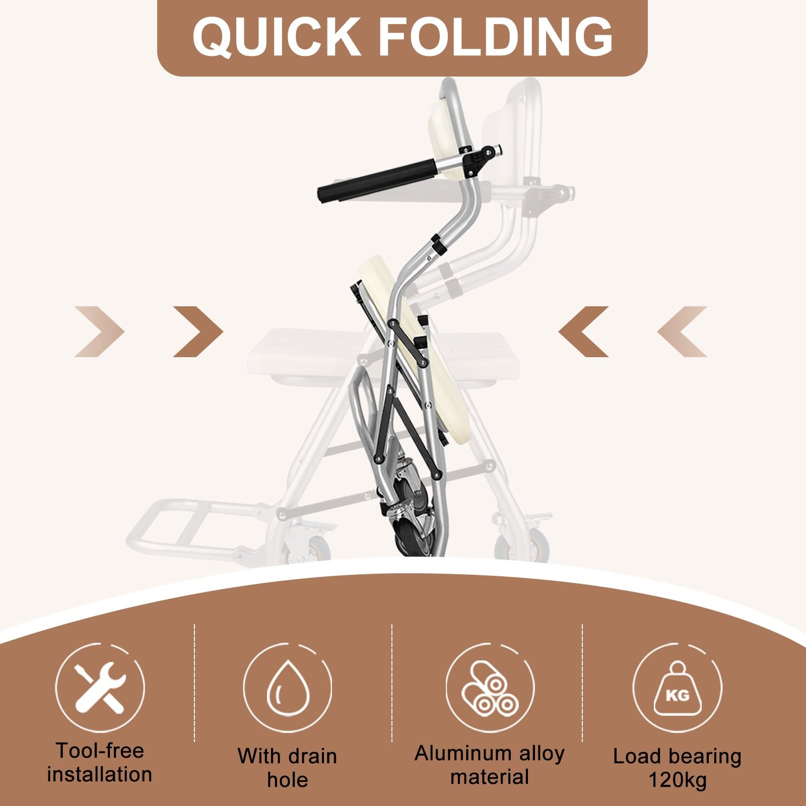 Silla Ducha con Ruedas Plegable, Silla Baño Ancianos Ducha | Silla de Ruedas WC para Personas con Movilidad Limitada, Aleación de Aluminio, Fuerte y Resistente, Fácil de Limpiar