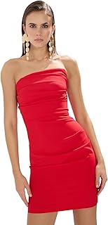 ترنديول فستان قصير انيق منسوج برباط وبدون حمالات للنساء Tprss25El00080