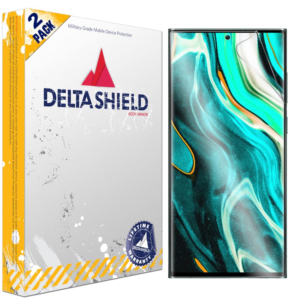 DeltaShield Screen Protector for Samsung Galaxy S22 Ultra (2-Pack) BodyArmor Anti-Bubble Military-Grade Clear TPU Film