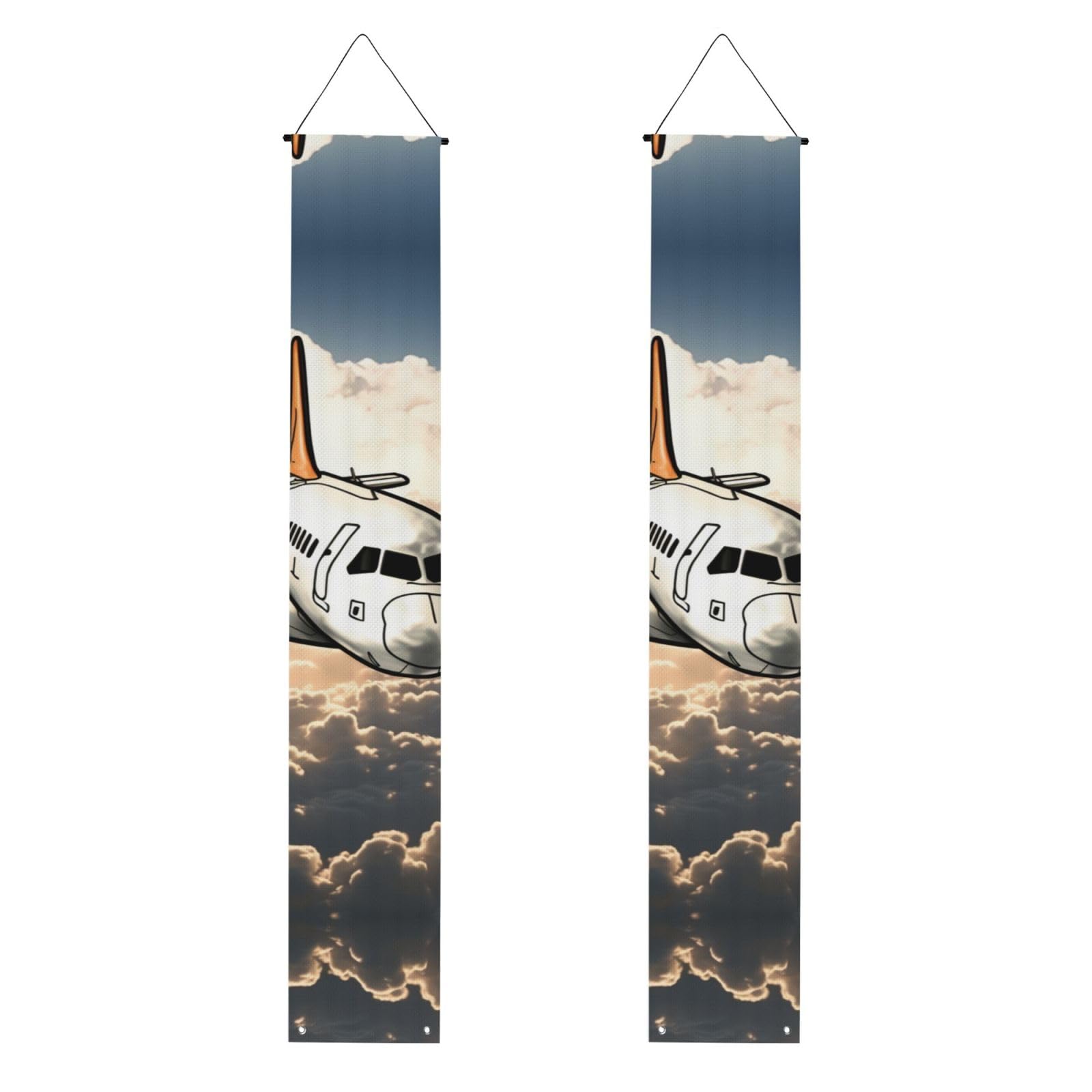 Airplane Flying Porch Banner 2PCS, Summer Hanging Flag Party Porch Sign Front Door Hanging Decorations for Indoor Outdoor Holiday Yard Decor Wall Backdrop 71 x 12 Inch