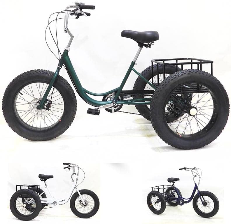 Miniatura 2 de GRACEZ Triciclo para adultos con neumáticos gruesos de 20 pulgadas, bicicleta de 7 velocidades y 3 ruedas con cesta de compras de lona trasera,
