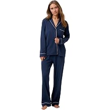 Lunya Slumberknit Shawl Collar Button Down Pant Set Cotton Pajama Set with Long Sleeve Top and High Rise Pants