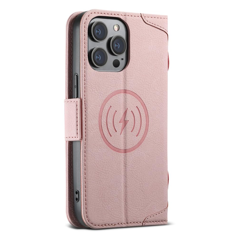 Étui cuir magnétique pour iPhone 12 Pro Max avec porte-carte rose