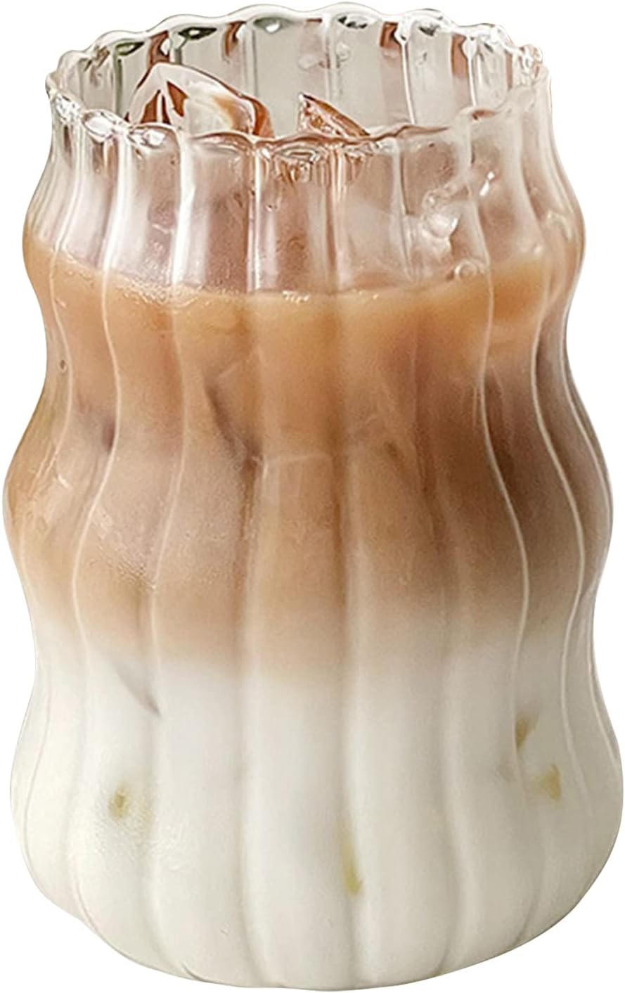 Ochine Ribbed Drinking Glasses Ribbed Glass Cups Ribbed