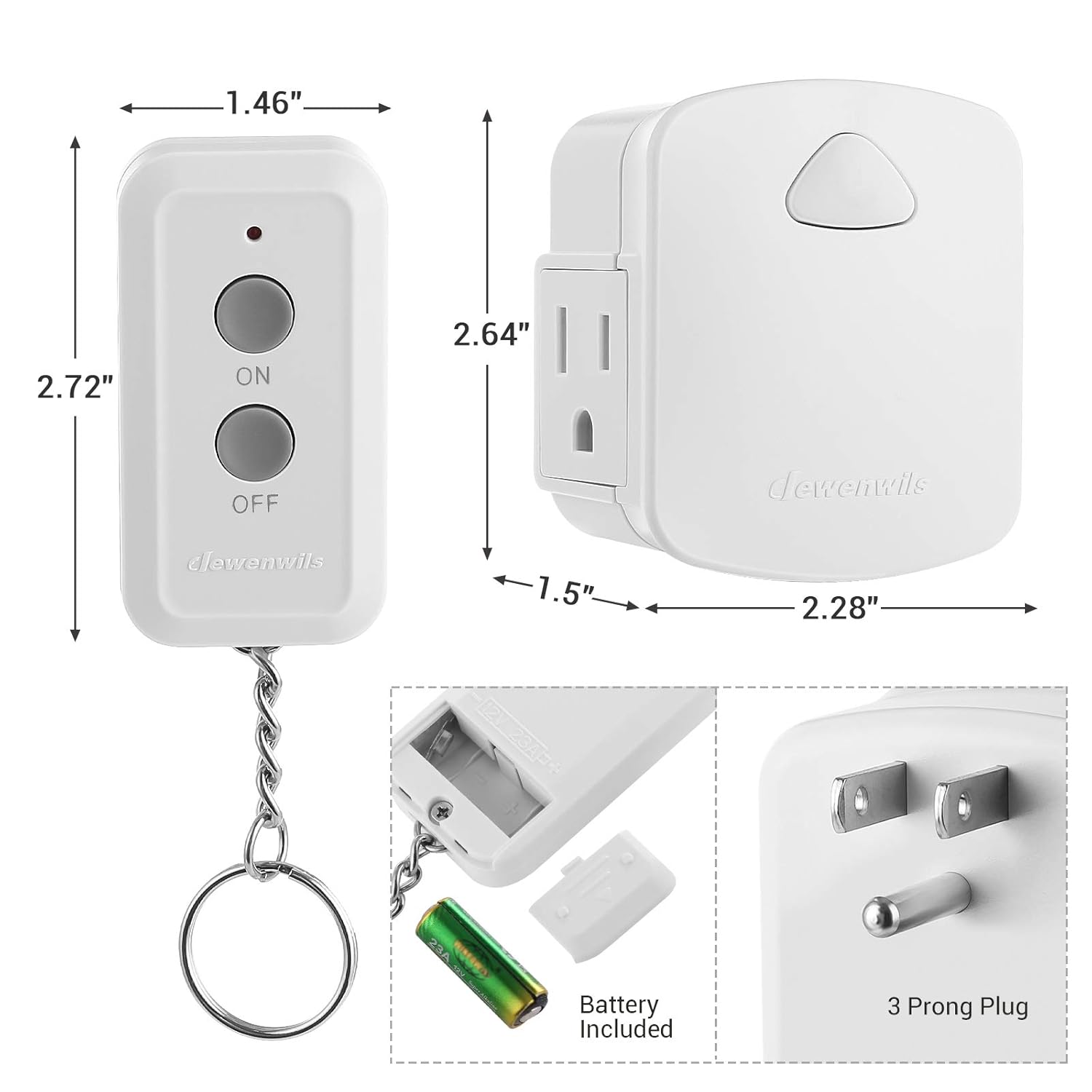 DEWENWILS Remote Control Outlet, Upgraded Version Wireless Remote Light Switch for Lamp, Household Appliances, 15A/1875W, 100 FT Long Range