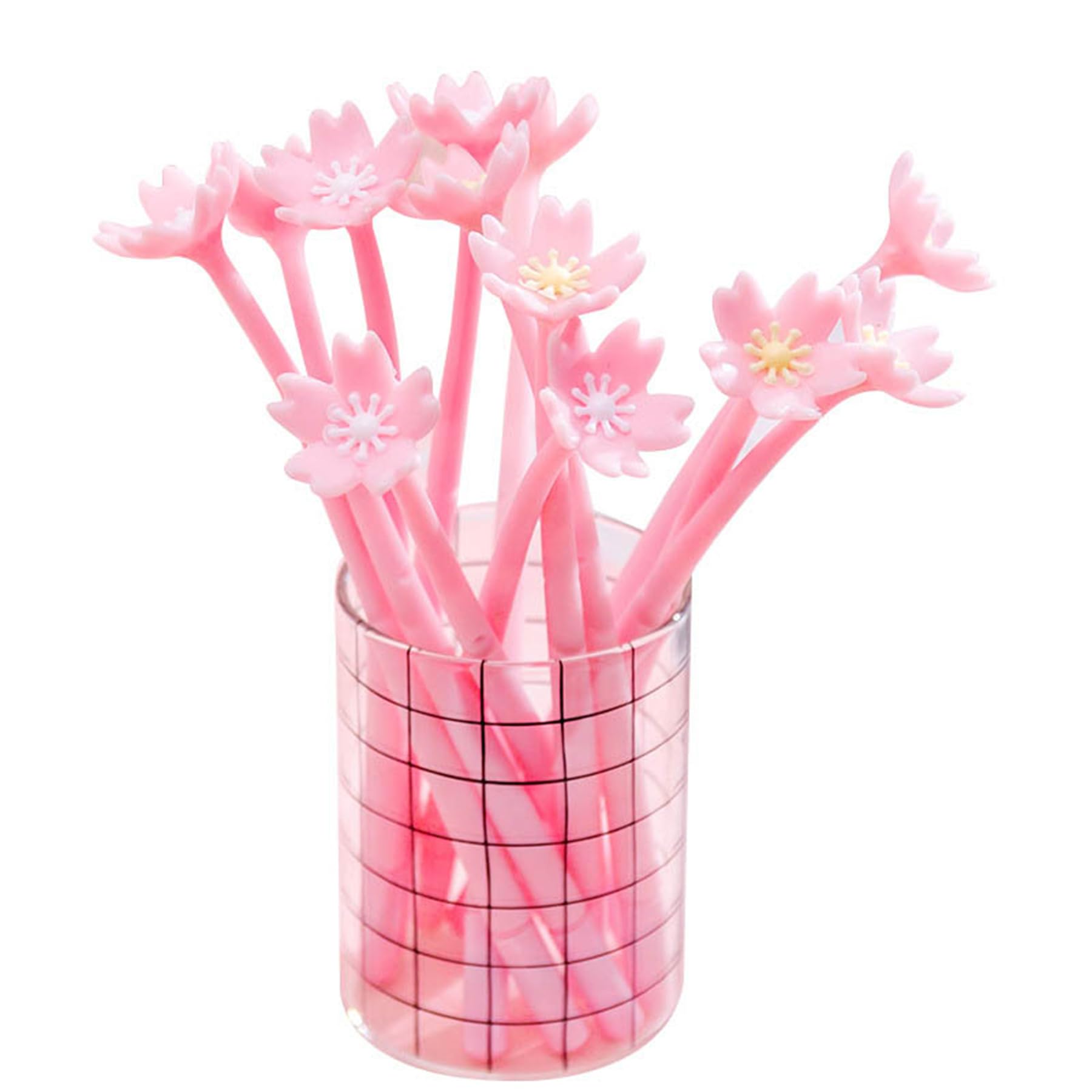 YYaaloa 12pcs Cute Pink Flower Gel Ink Pens Writing Pens 0.5 mm Black Ink Fun Kawaii Pens Bulk for Office Supplies