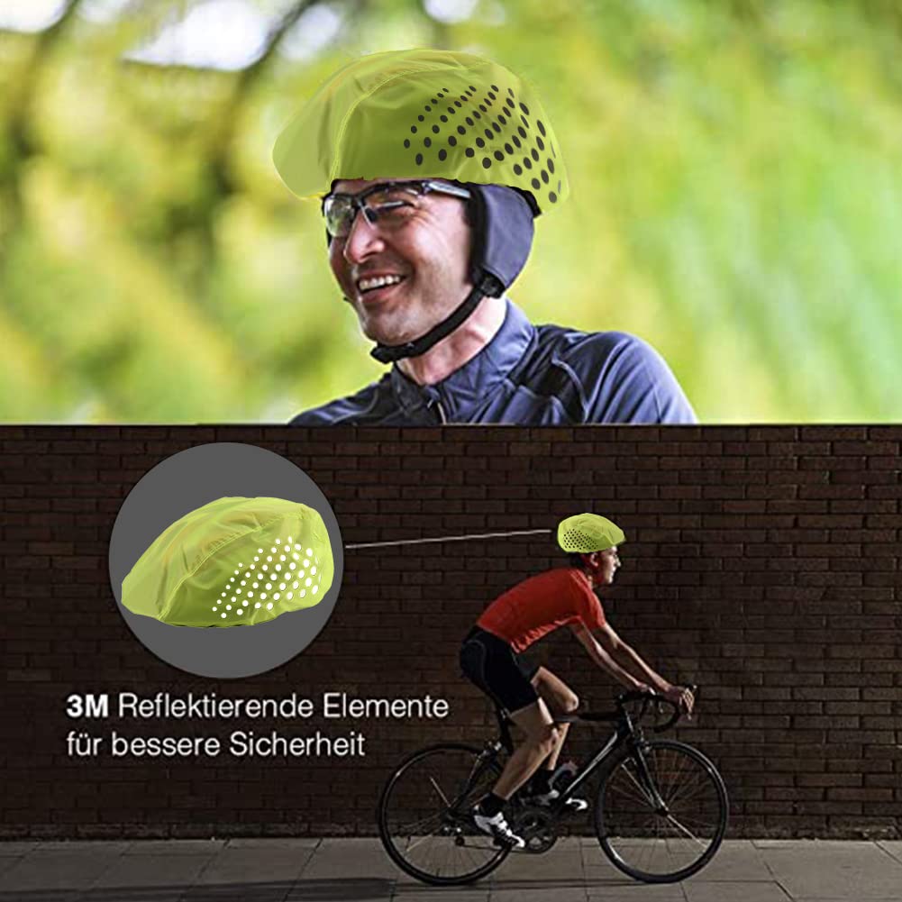 GeeRic 2x Fietshelmhoes – Reflecterend & Winddicht – Fluorescerend Groen – Incl. Opbergtas – Universele Pasvorm