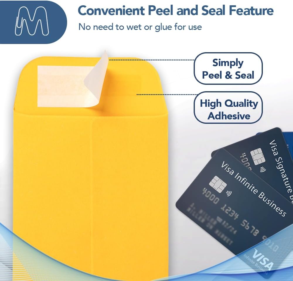 MOS #1 Gold Coin Envelopes 2.25 x 3.5 Inch 120 Pack — Self-Seal Yellow Small Envelopes for Coins, Seeds, Small Parts, Collectibles, Jewelry, Craft Storage - Image 3