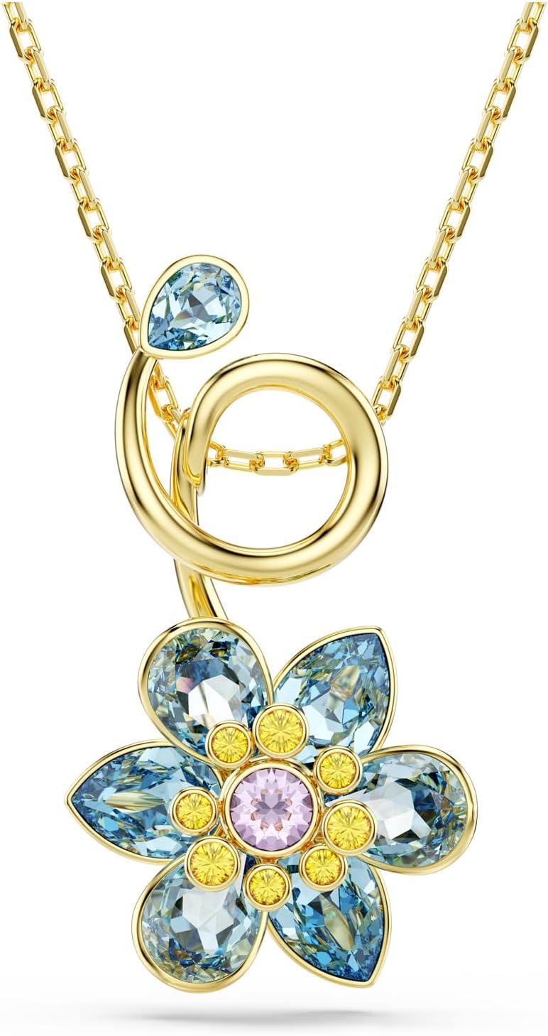 Swarovski Idyllia Pendant, Mixed cuts, Flower, Blue, Gold-Tone Finish
