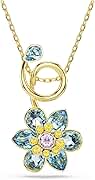 Swarovski Idyllia Pendant, Mixed cuts, Flower, Blue, Gold-Tone Finish