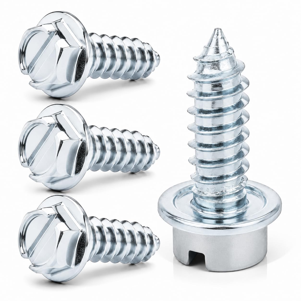 License Plate Screws with Rustproof Clear Zinc Finish - Stainless Steel License Plate Screw Kit for Front & Rear Plates - Fits Most Domestic Vehicles (4-Pack, Clear Zinc) Silver 4-Pack
