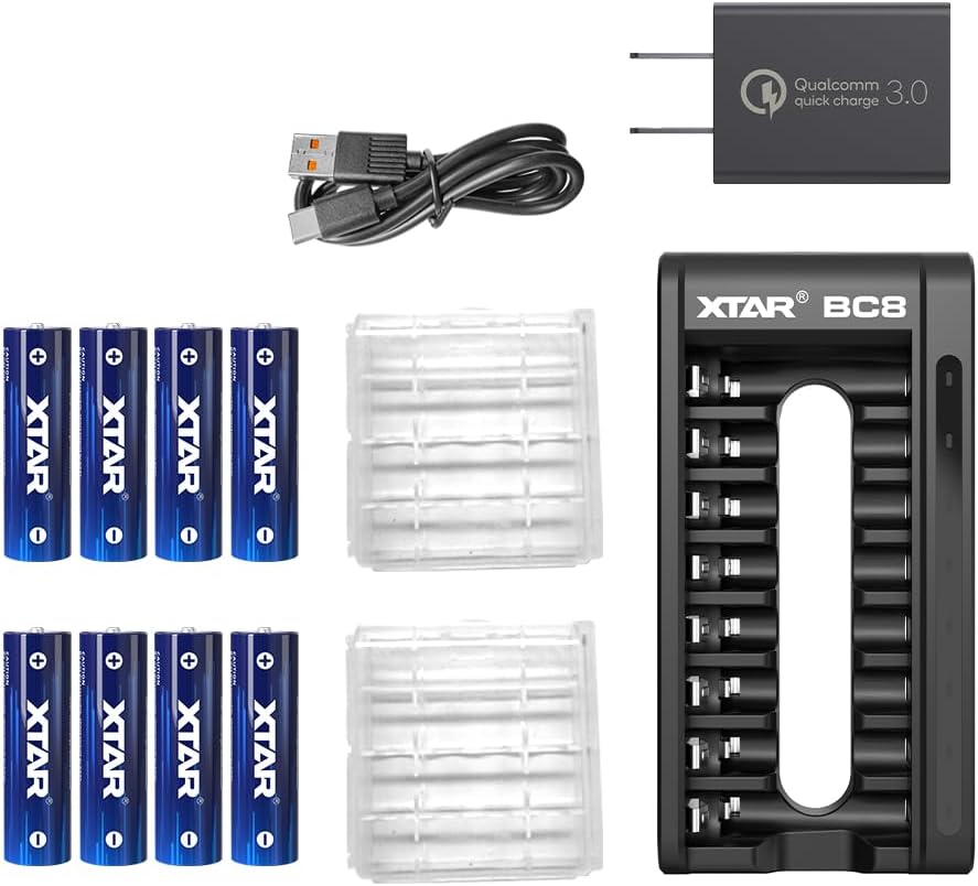8pack 4150mWh 1.5V Lithium aa Battery with BC8 Charger&QC 3.0 Adapter