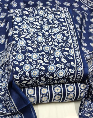 Image of DRAVINAM Trends Women's Premium Cambric Cotton Jaipuri Printed Unstitched Salwar Suit Dress Material with Mulmul Cotton Dupatta