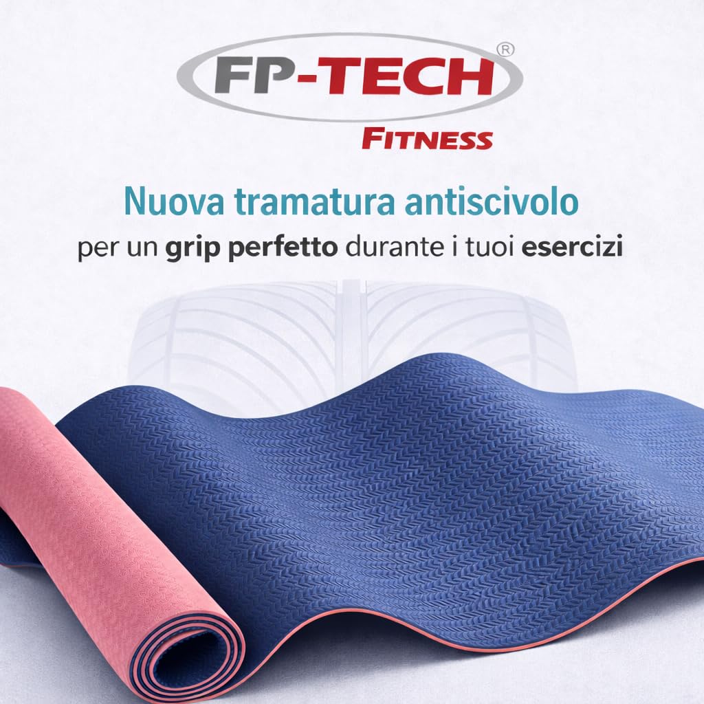 FP-TECH Tappetino da Yoga Imbottito Antiscivolo Fitness Pilates Ginnastica in TPE Mat con Sacca 183 X 68 X 0.8 CM