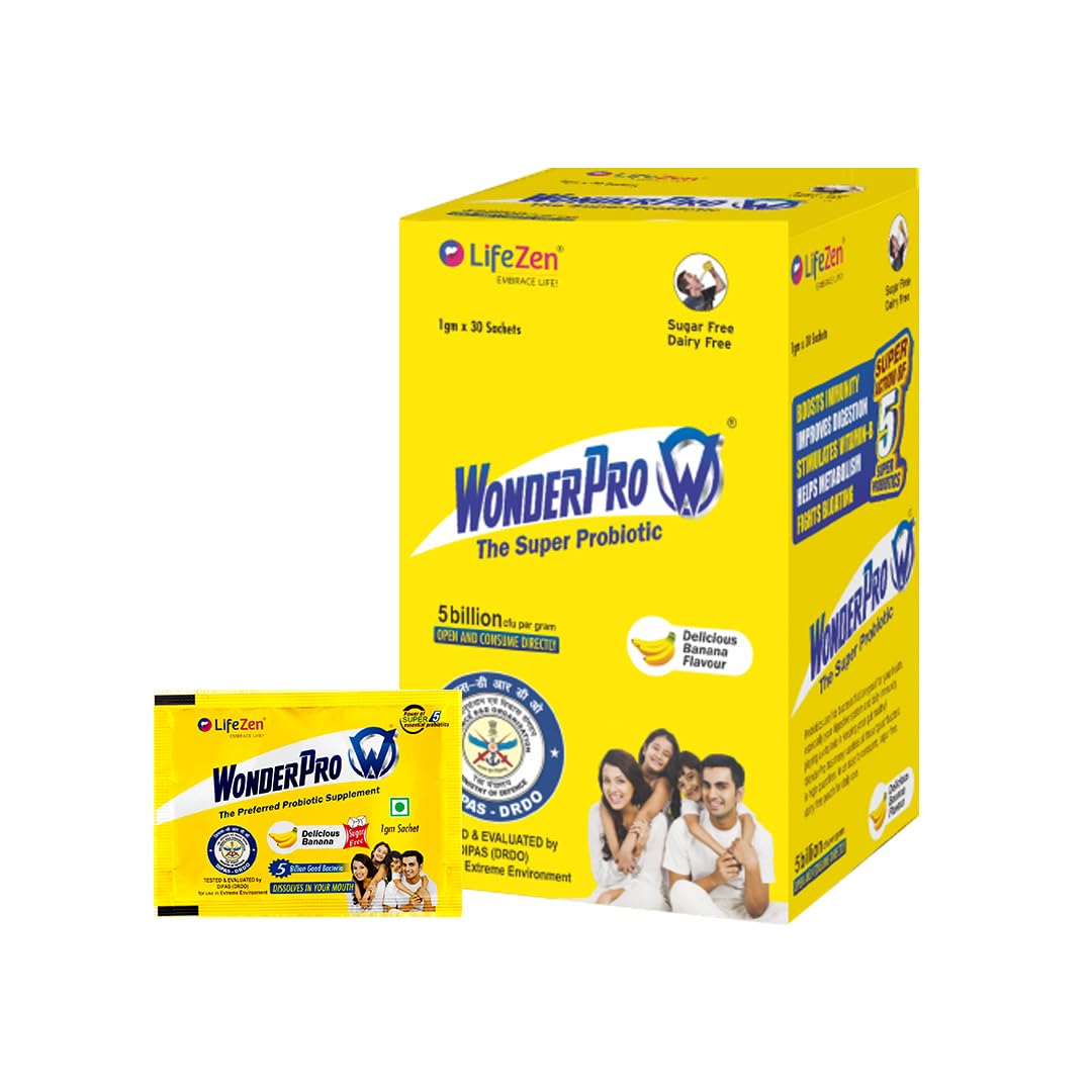 Wonderpro Probiotic Supplement Sugarfree 30 Sachets – Good for Digestion Help to Reduce Bloating l No Gluten & No lactose (Pack of 1,Total 30 Sachets)