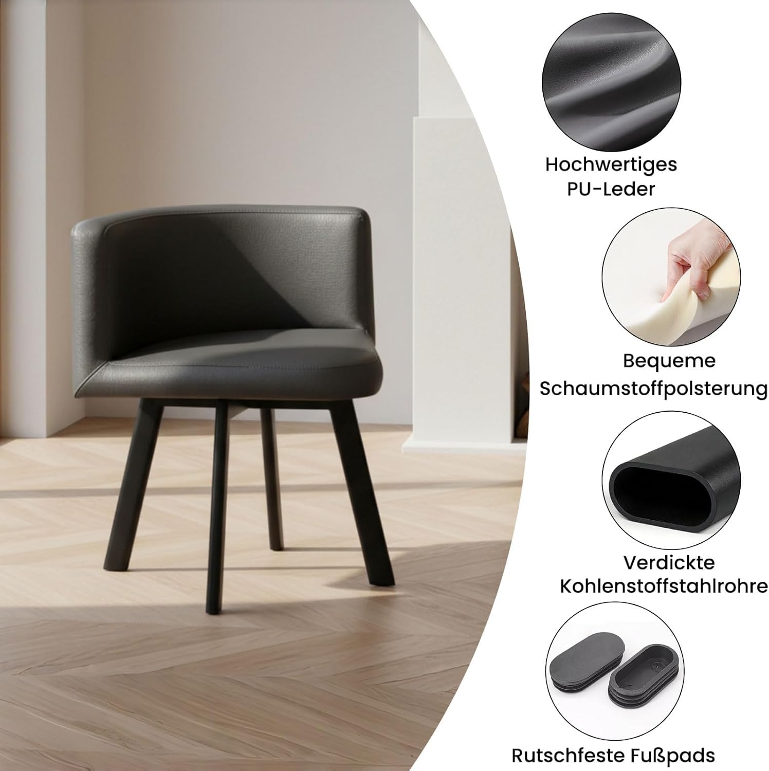 Essgruppe 5-Teilig, Küchenstühle Runder Esstisch und 4 Kunstleder Esszimmerstühle, Küchentisch esszimmertisch 80 cm, für 4-6 Personen, für Esszimmer, Küche, Wohnzimmer, Modern (White-1)