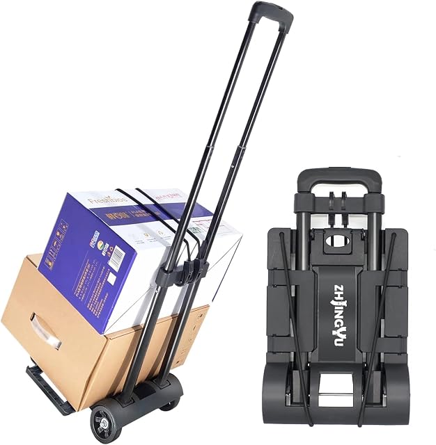 Chariot pliant à main Truck en fer Pull Rod Polding Cart Pliable Trolley Dolly avec roues Utilitaire Légèrement extensible Grand châssis pliable dans le sac à dos,Portable Panier à bagages pour les voyages à l'aéroport
