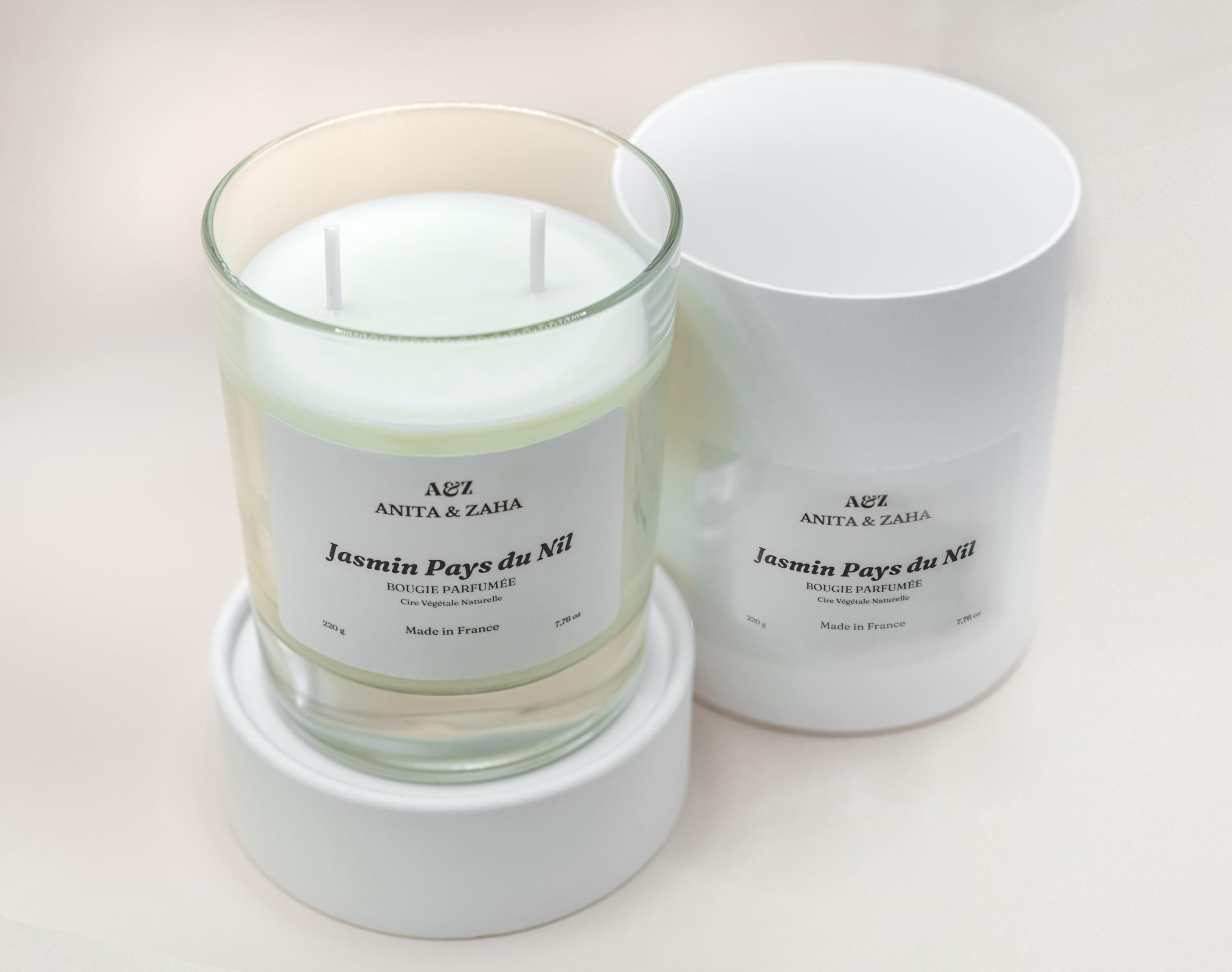 Vela perfumada de alta gama jazmín país del nilo, cera de soja natural, fabricación artesanal grasa, vidrio, 220 g/60 horas