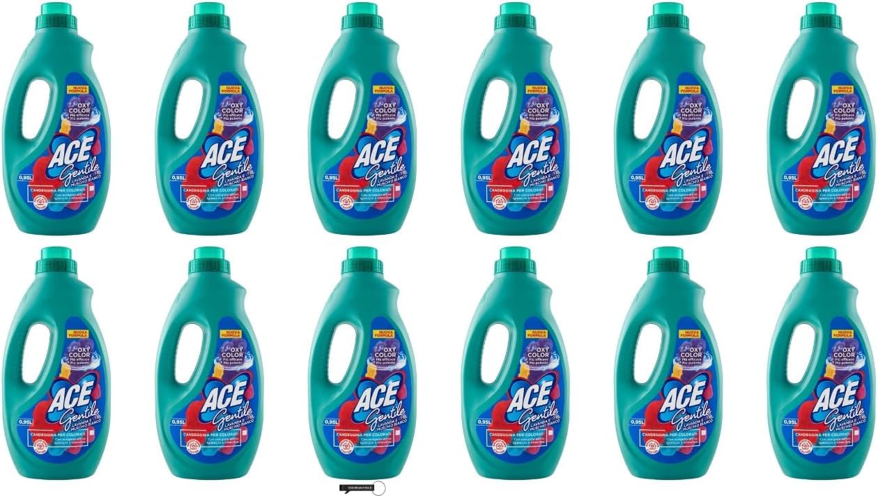 12 x Ace Gentile Candeggina per Colourati, candeggina per colori, lavanda e muschio bianco, efficace contro le macchie, 950 ml, + portachiavi Italy Shop Service in omaggio