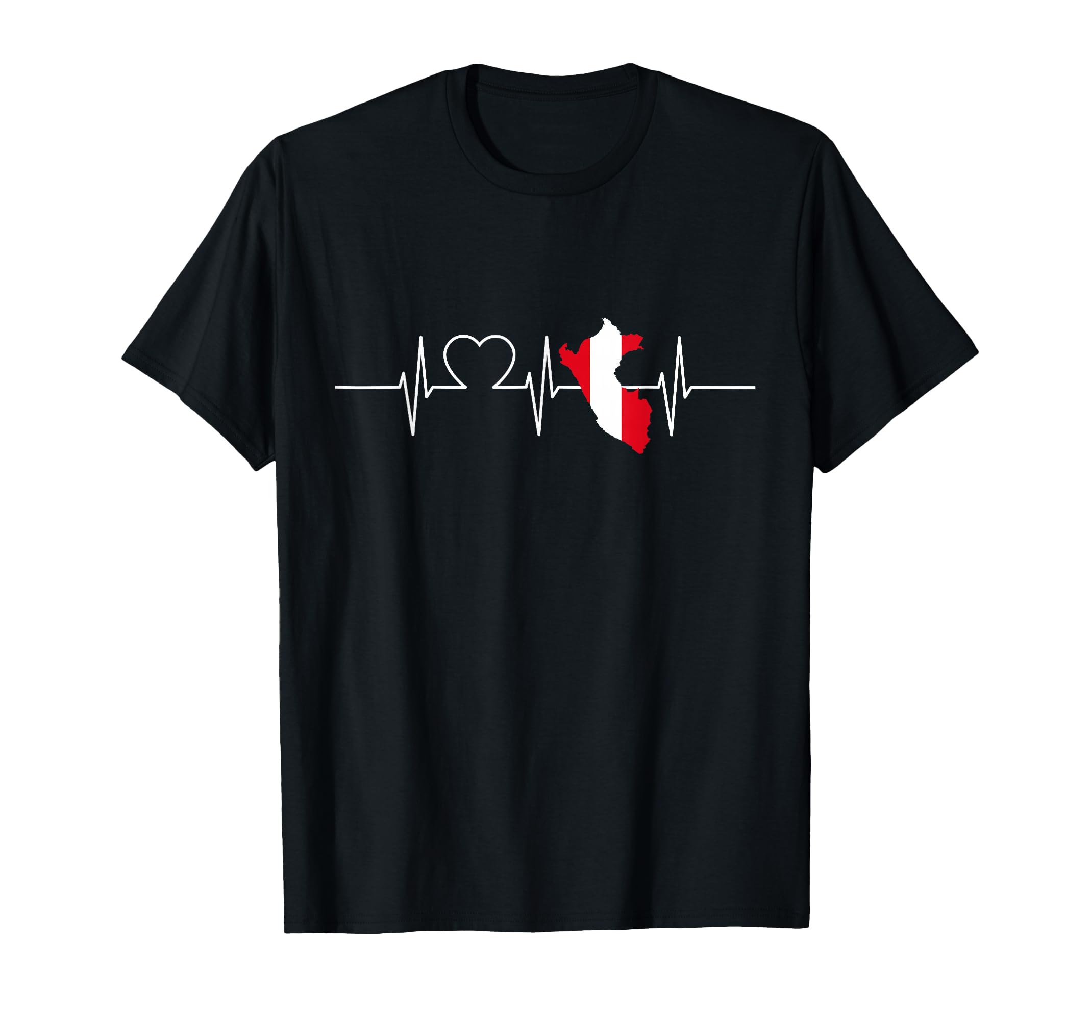 Peru Map With Heartbeat Vintage Flag Peru T-Shirt