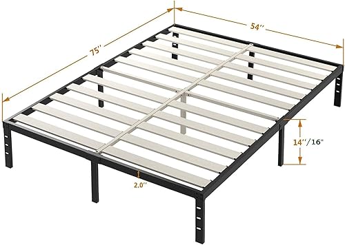 Miniatura 3 de ZIYOO Marco de cama de tamaño matrimonial, listones de madera de 3 pulgadas de ancho, 16 pulgadas de alto, soporte resistente de 3500 libras, no