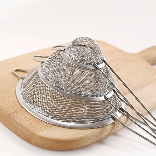 Miniatura 3 de Juego De 3 Coladores De Cocina, Diámetro 7 12 18 Cm, Colador De Acero Inoxidable, Colador De Malla Fina Con Asa, Para Escurrir Pasta, Quinua, Azúcar En Polvo, Verduras, Frutas, Té