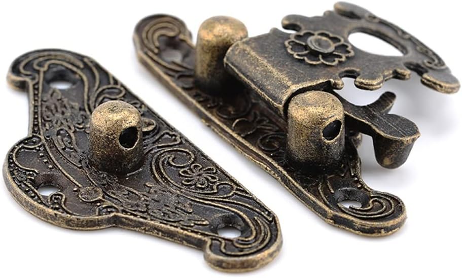 2Pcs Antique Bronze Jewelry Wooden Box Hasp Latch + 4Pcs Vintage Cabinet Hinges Mini